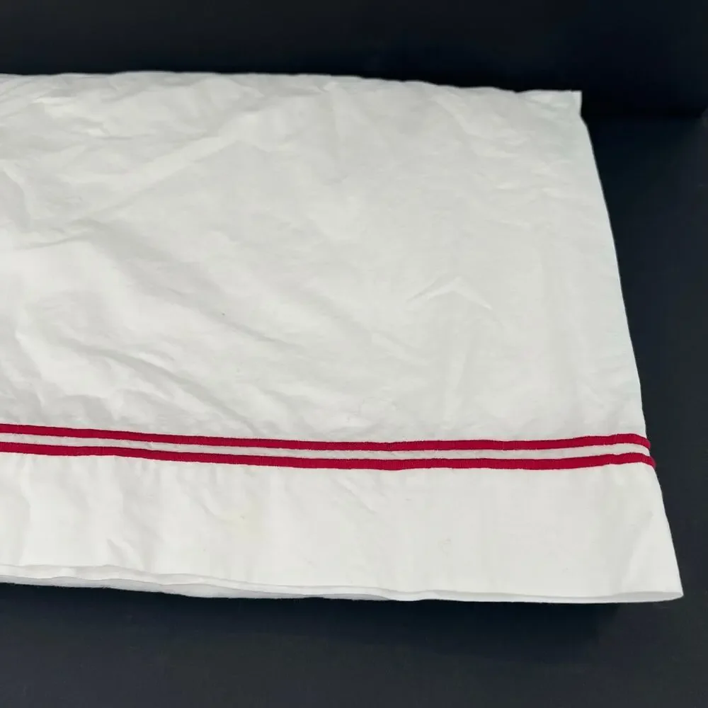 Restoration Hardware made in Italy red stripes embroidery full queen bedskirt